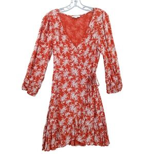 American Eagle Floral‎ Wrap Dress Long Sleeve Ruffle Hem Smocked Detail Sz M